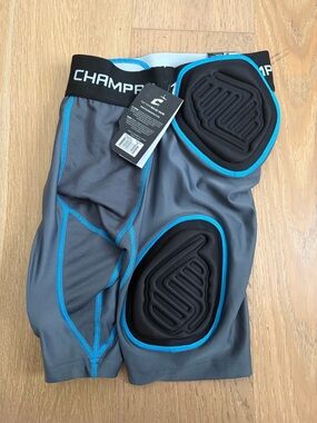 CHAMPION Kids Padded Compression Shorts - Gray with Blue Trim